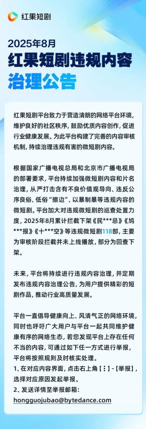 600+微短剧违规！红果下架数创新低，抖音快手整顿沙雕漫，微信、淘宝接连出手